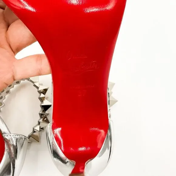 Christian Louboutin Planetava 100 Spike Silver Patent Leather EU 37 US 7 - Picture 10 of 11